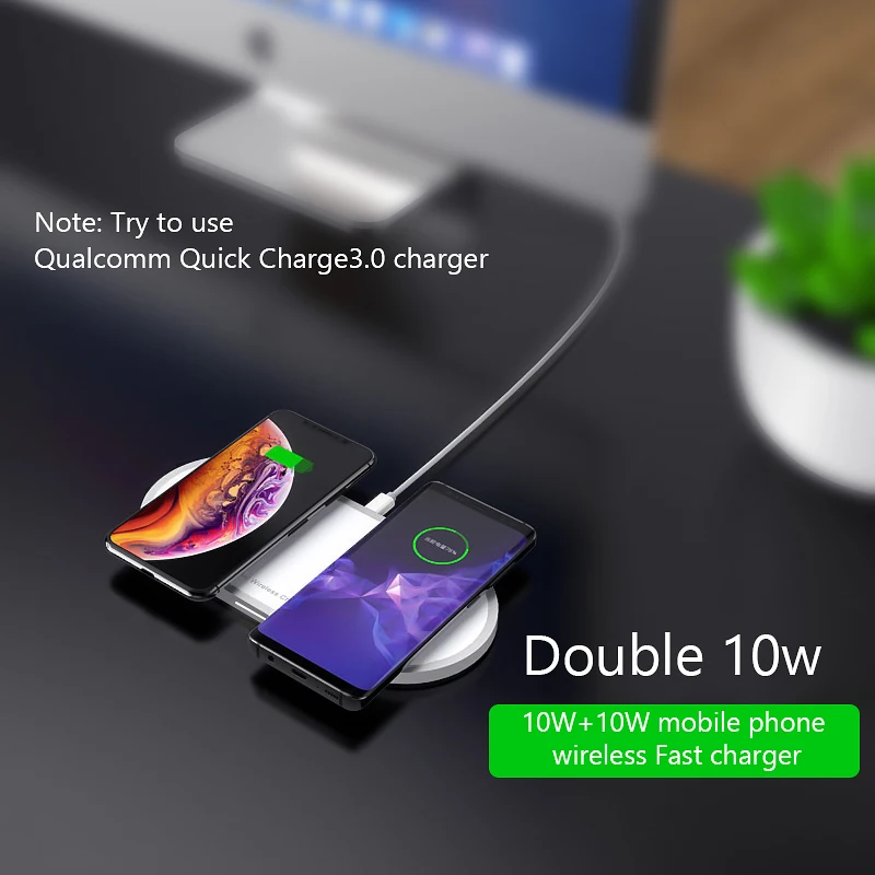 Беспроводное зарядное устройство VVKing QI 10 Вт 2 в 1 быстрая зарядка для iPhone Xs Max X Samsung