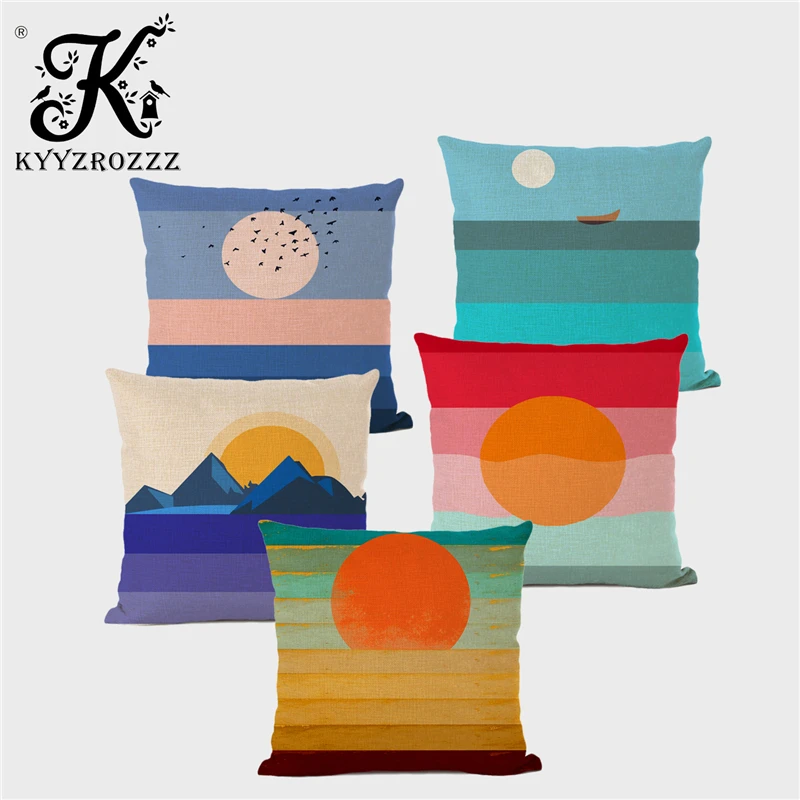 С геометрическим рисунком горы и солнца оригинальные подушка набор в