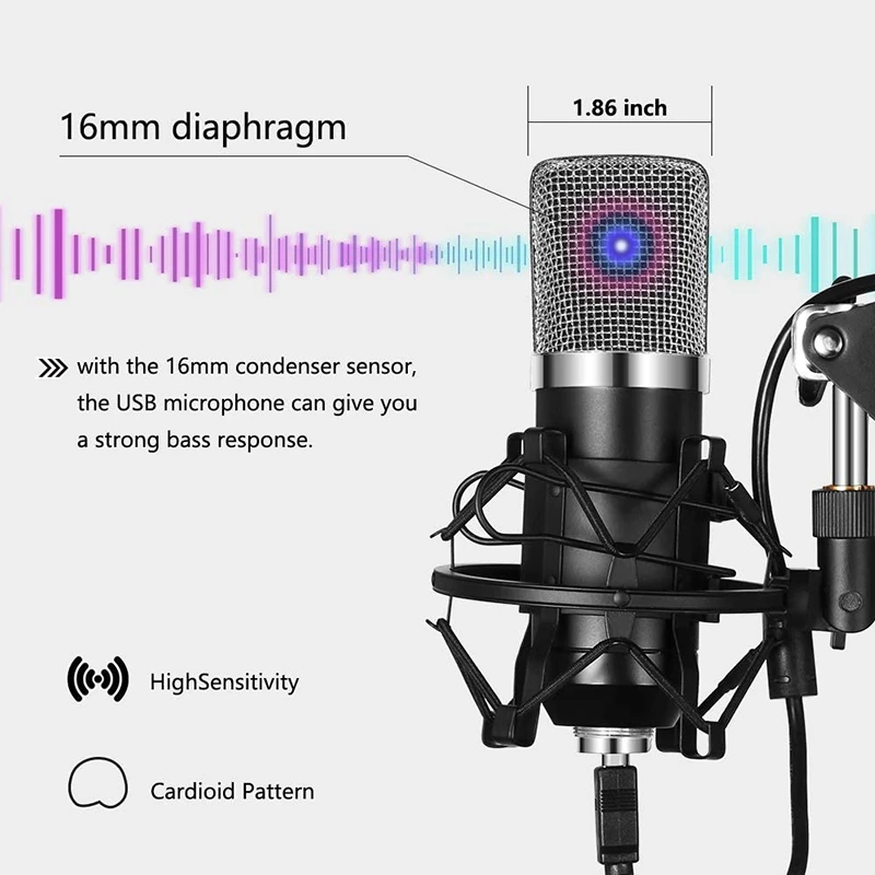 

Microphone,Cardioid Condenser Microphone Kit,with Boom Arm Shock Absorber Bracket Blowout Prevention Net,for Game,Record