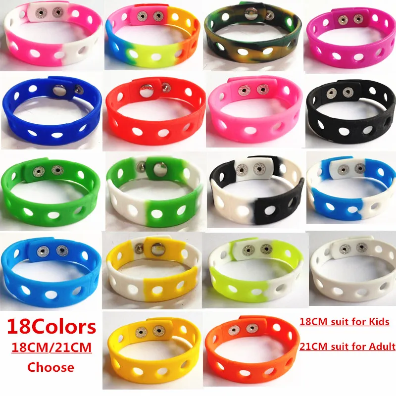 100Pcs 17 Colors 21cm Silicone Wristbands Bracelets Fit with Shoe Charms Fashion Decoration Sports Style Children Women Gift