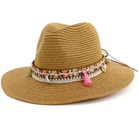 ht3585 panama hat women men summer sun hat beach straw hat for men uv protection travel cap fashion wide brim beach hat fedoras
