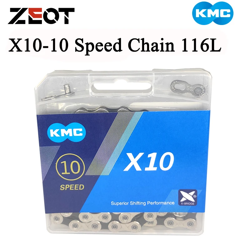 

Цепь для горного и дорожного велосипеда KMC X10, 10 скоростей, 116L 10 в, волшебная пуговица, в оригинальной коробке