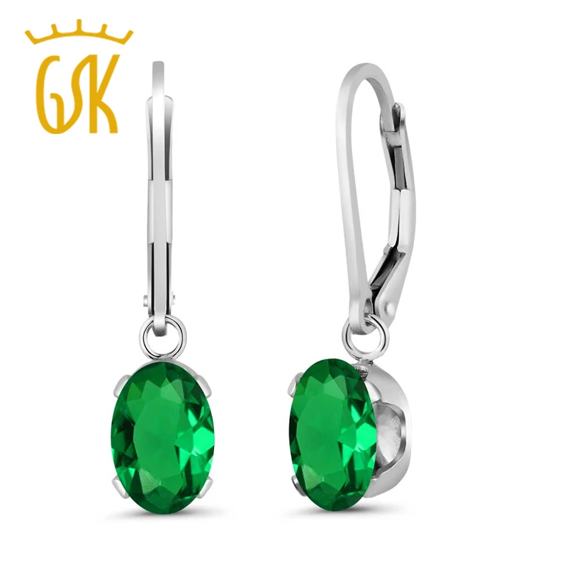 GemStoneKing 2 30 Ct овальные зеленые нано изумрудные висячие серьги 925 пробы серебряные