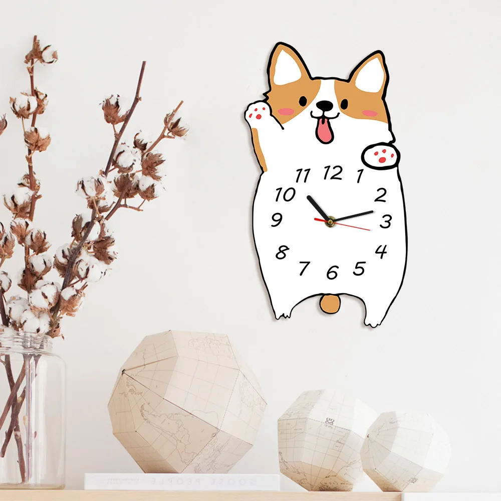

Welsh Corgi Cartoon Wall Clock Silent Non ticking Frameless Wall Watch Dog Lover Home Decor Corgi Dog Portrait Memorial Gift