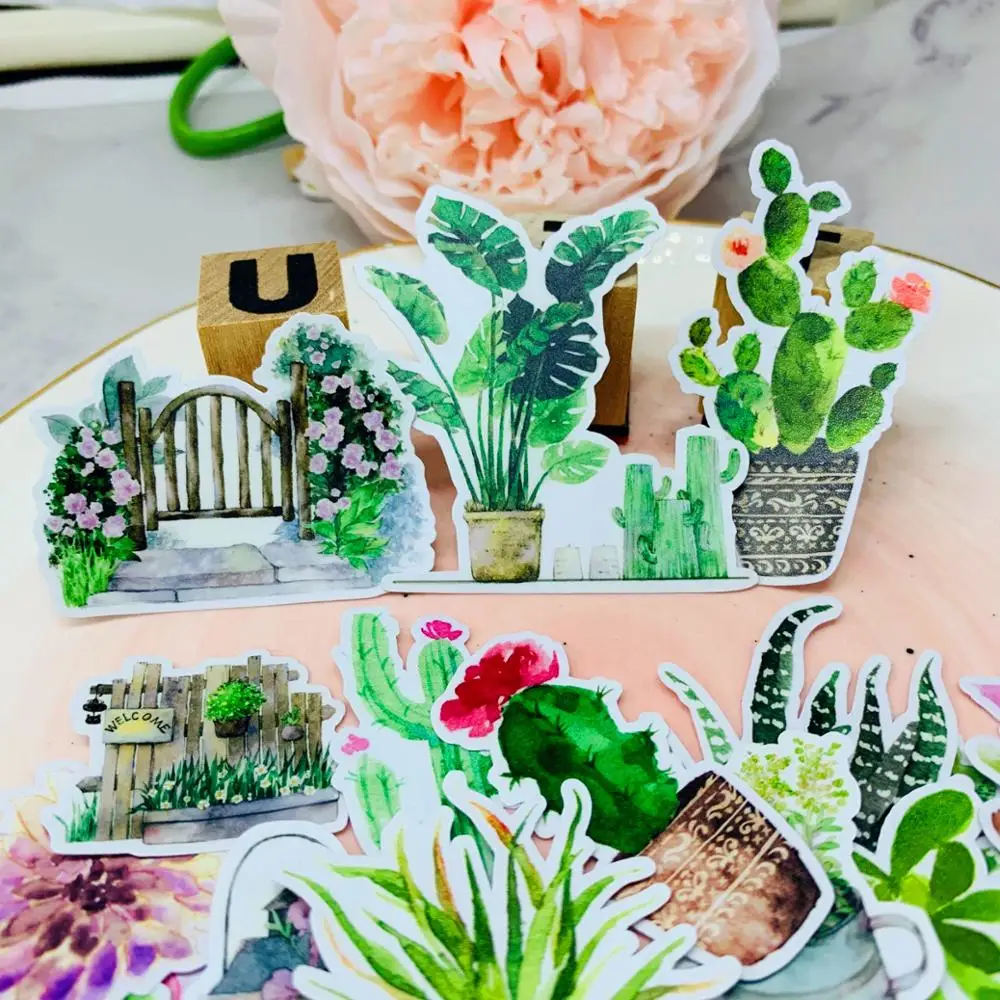 24 шт. забавные бумажные наклейки с растениями цветами кактусами для детей