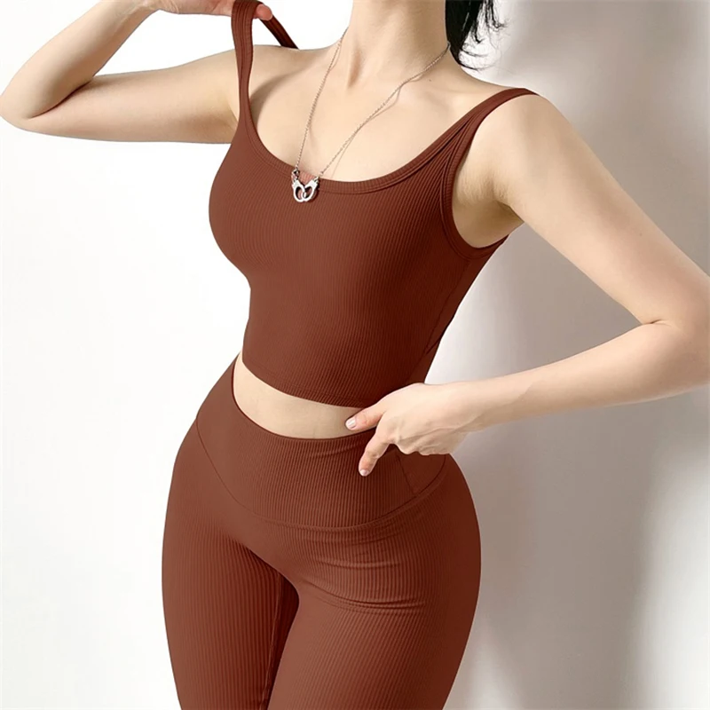 SOISOU New Threaded Women's Tube Top Sports Bra Anti-shake Fitness Top Women Sports Underwear Sexy Yoga Tops For Girls 9 Colors