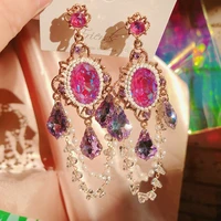 mengjiqiao korean vintage luxury colorful cystal drop earrings for women girls elegant pearl beads tassel pendientes jewelry