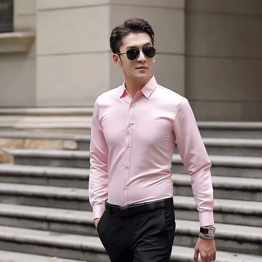 Рубашка мужская с длинным рукавом повседневная сорочка Slim Fit деловая мягкая