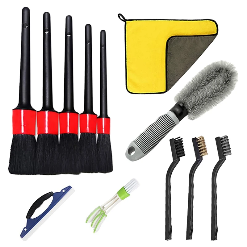 

12PCS Car Detailing Brush Set Window Water Scraper Microfiber Cloth Air Condition Brush for Cleaning Interior, Exterior