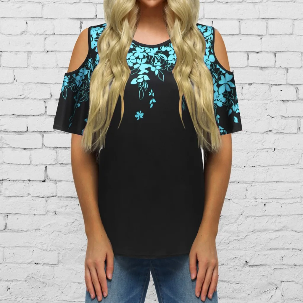 Женская футболка с цветочным принтом Повседневная летняя открытыми плечами и