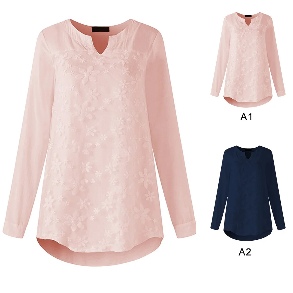 Женская блузка рубашки новинка 2019 однотонная кружевная рубашка с вышивкой и