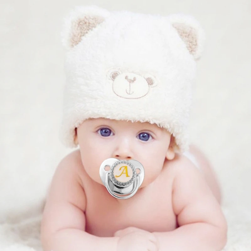 

26 Letters Baby Pacifier Nursing Teether with Pacifier Chain Clip Crystal Rhinestones Silicone Nipple BPA Free