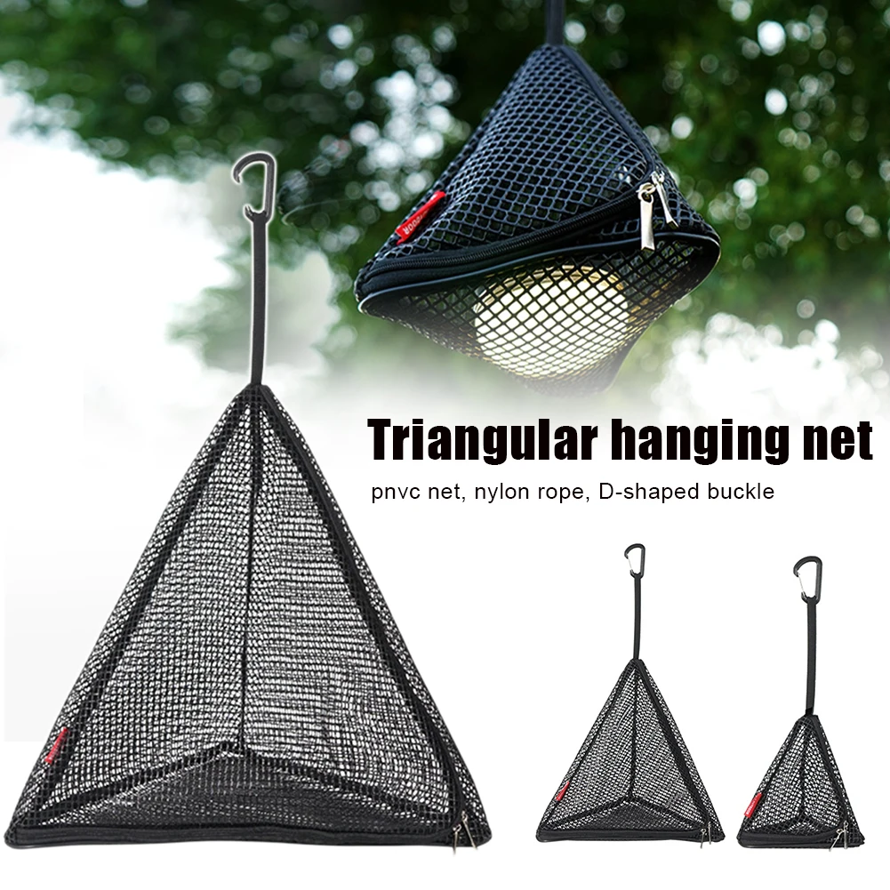 

Camping Drying Rack Triangle Mesh Hanging Net Food Dish Dryer Rack Outdoor Picnic Camping Food Vegetable Storage Basket