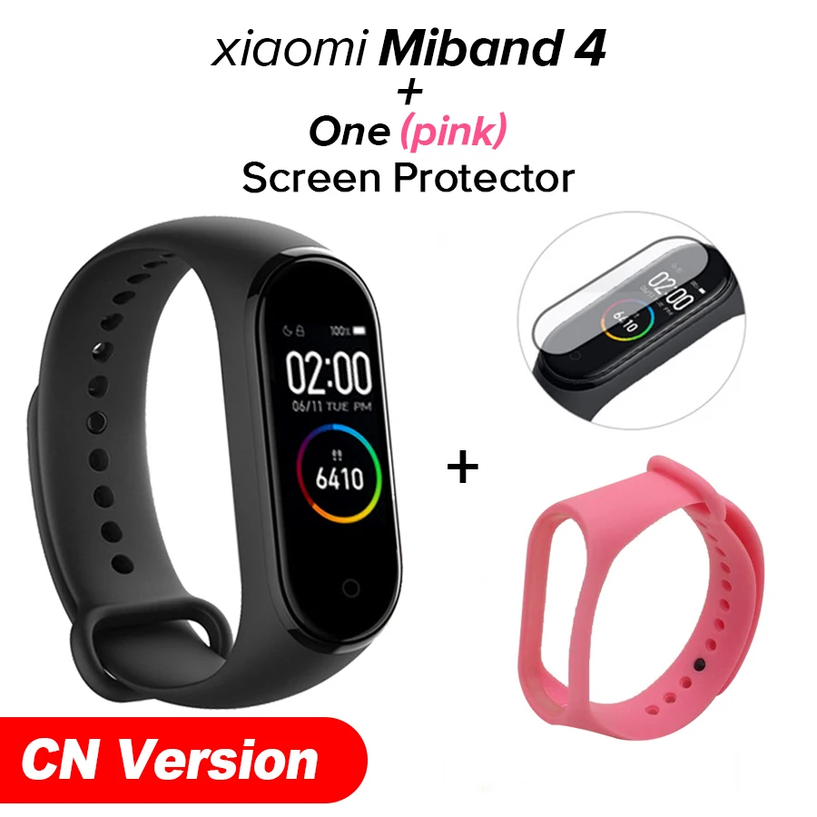 pink N film Xiaomi Mi-браслет 4 новейший Xiaomi Mi-браслет 4 браслет 3 цвета сердечный ритм фитнес 135 мАч цветной экран Bluetooth 5,0 - Цвет: pink N film