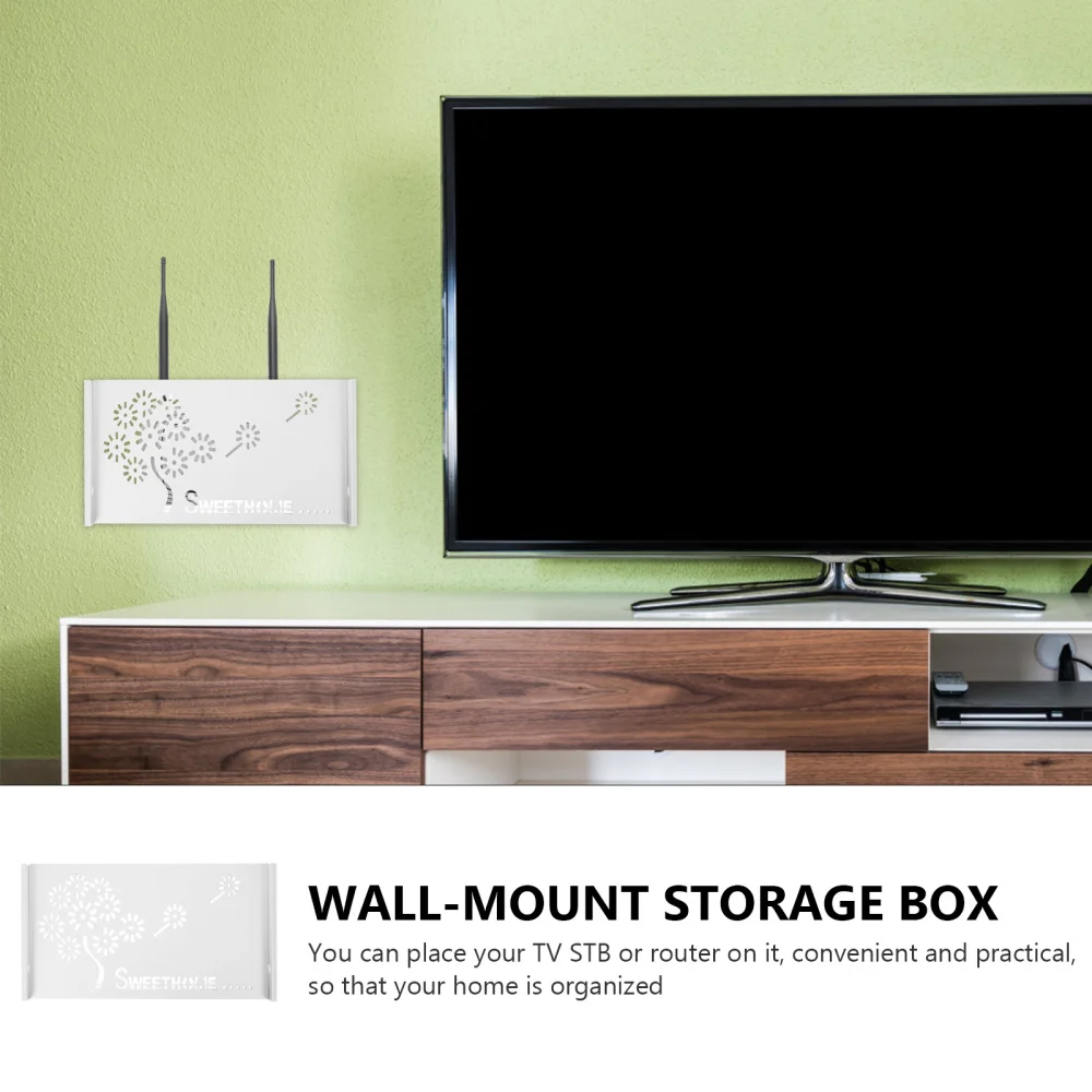 

1pc Creative Router Storage Box Wall-mount Box Holder Punch-free Rack (White)