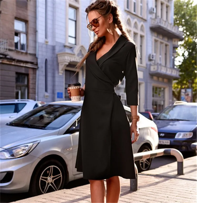2019 костюм-платье осеннее летнее платье для вечеринки женское с отворотом Халаза