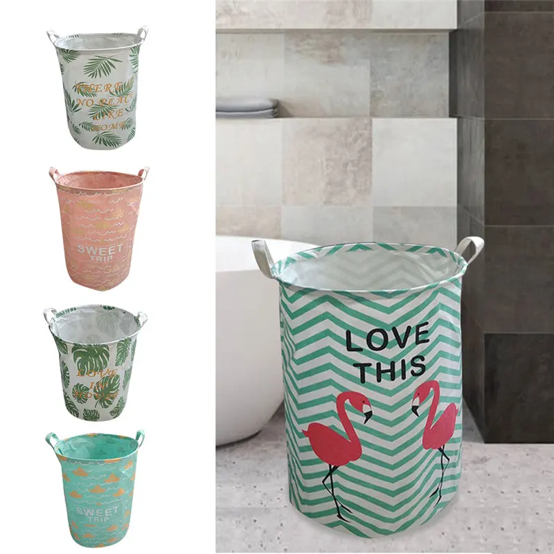 

Fashion Folding Laundry Basket Waterproof Round Cotton Linen Bin Dirty Cloth Kids Dog Toys Multifunctional Practical Organizer