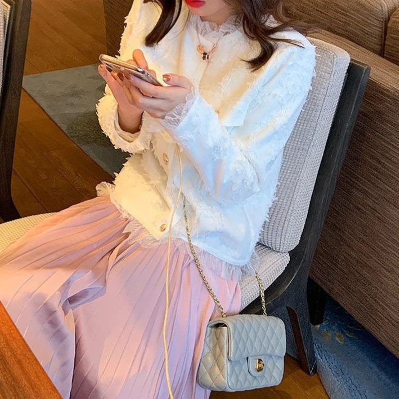 

Korean Style Elegant Midi Skirt Women Casual Vintage A-line Pleated Skirts Office Lady Beach Chiffon Skirts Female 2021 Summer