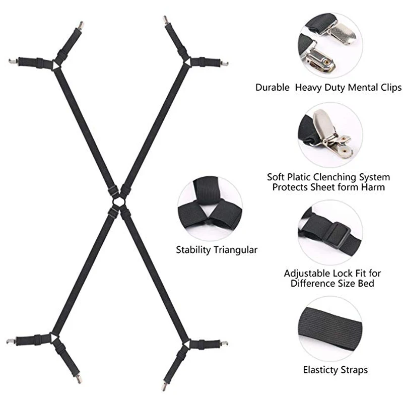 

Adjustable Bed Fitted Sheet Straps Suspenders Grippers Home Textiles Organize Gadgets Crisscross Fastener Mattress Cover Clips