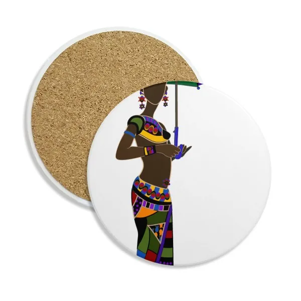 

African Aboriginal Black Women Dresses Stone Drink Ceramics Coasters for Mug Cup Gift 2pcs