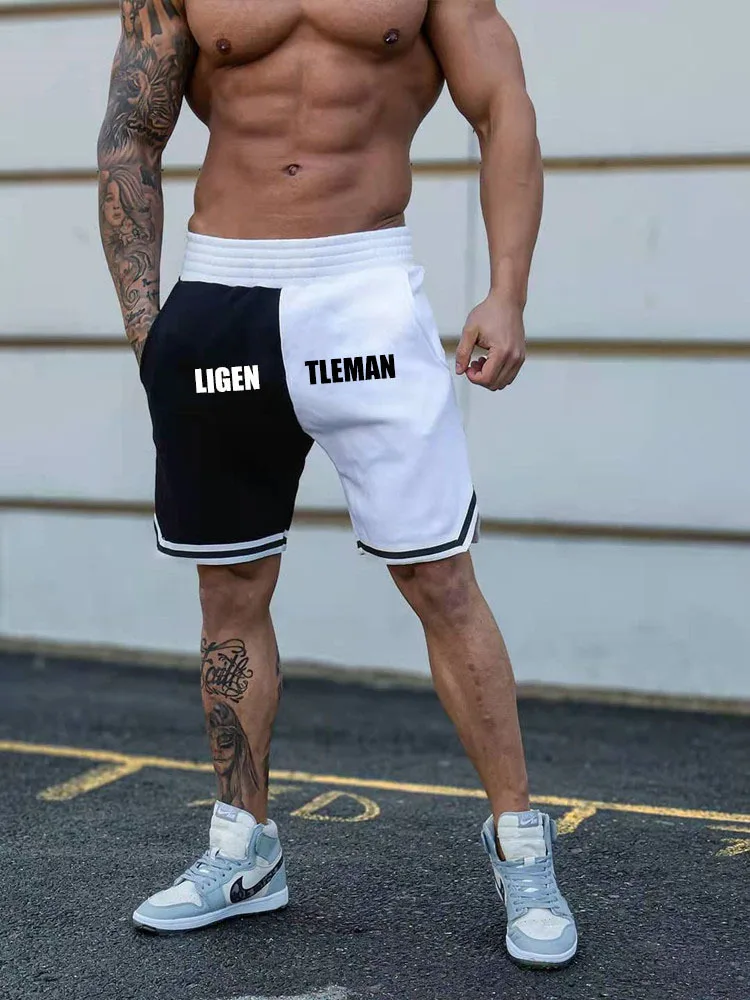 

Summer chic shorts men lovers solid casual knee length Board gym short pants man thin Breathable Bermuda Spliced Male sportswear