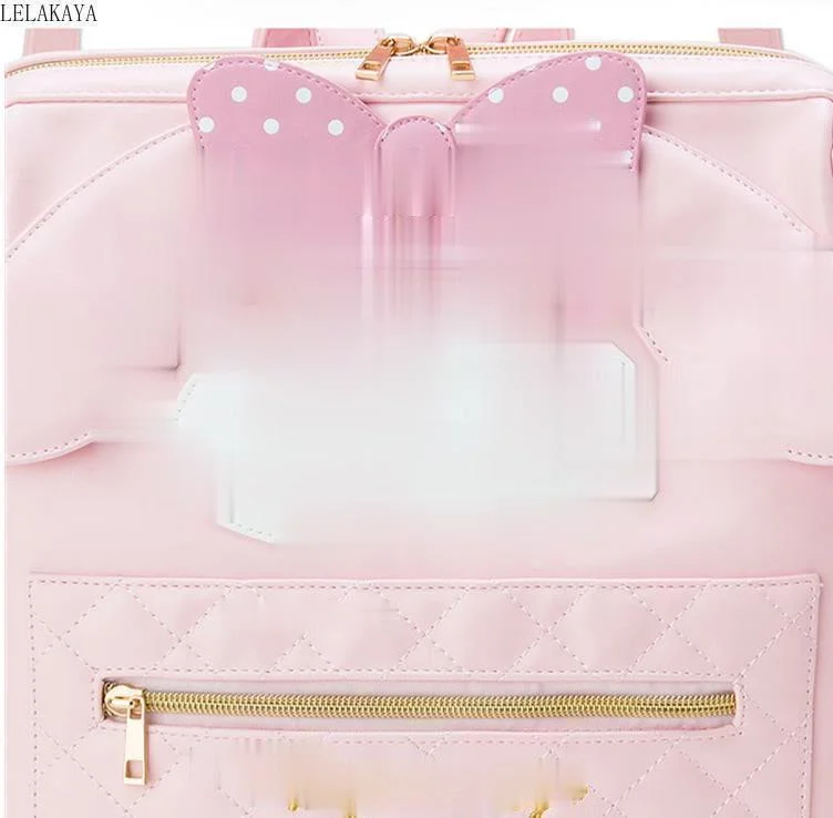 

Anime Cute Cartoon toy Pink PU Leather Waterproof Backpack Girls Lovely Schoolbag Casual Student Bag Travel Knapsack Unisex Gift