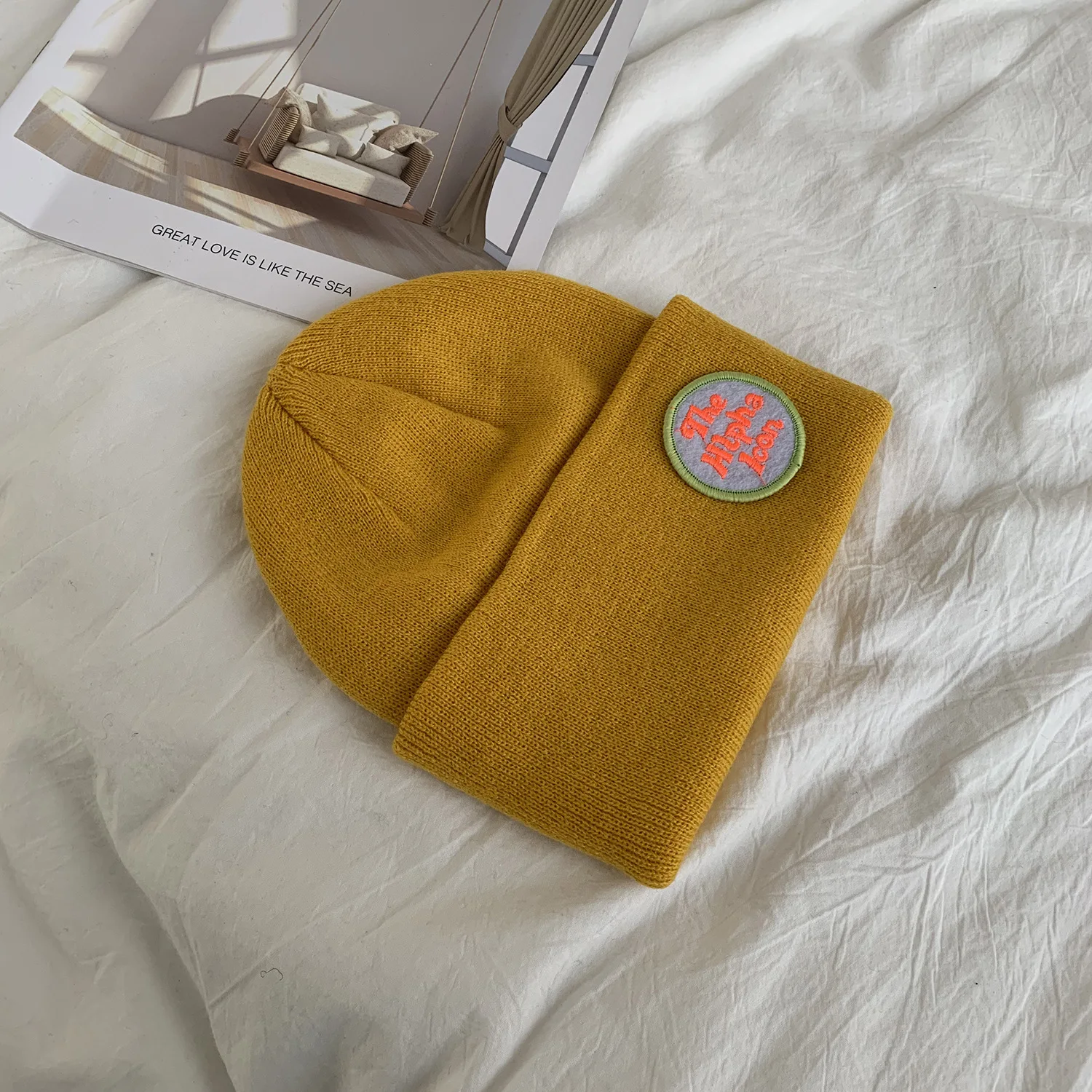 

Women's Autumn and Winter College Style Letter Label Knitting Wool Hat. Korean Version of Couple Students' Versatile Warm Hat.