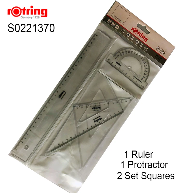 

Rotring S0221370 transparent Triangular Ruler Protractor Set Square 4pcs/set