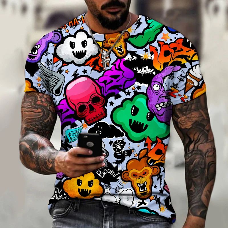 

New 2021 Print Tops Men Casual Fashion Oversize T-shirt Short Sleeve O-Neck Streetwear Man Loose Tshirt Summer Clothes