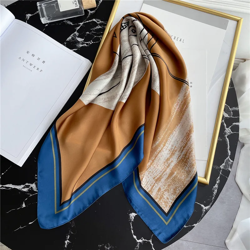 

2021 New Cartoon Square Silk Scarf for Women Bandana Hijabs Office Lady Headband Neck Small Scarves Handkerchief Foulard 70*70cm