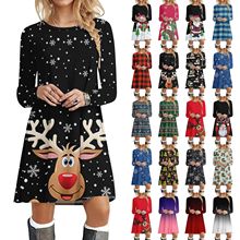 Vestido de navidad con estampado de reno y papá noel para mujer...