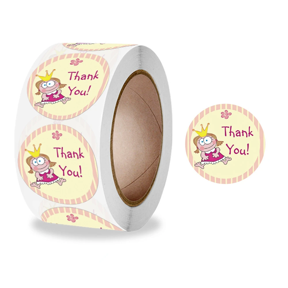 

1 Inch 500 Pcs/Roll Cute Girl Thank You Stickers Labels for Baking Gift Cards, Parties, Birthday,Wedding Packaging