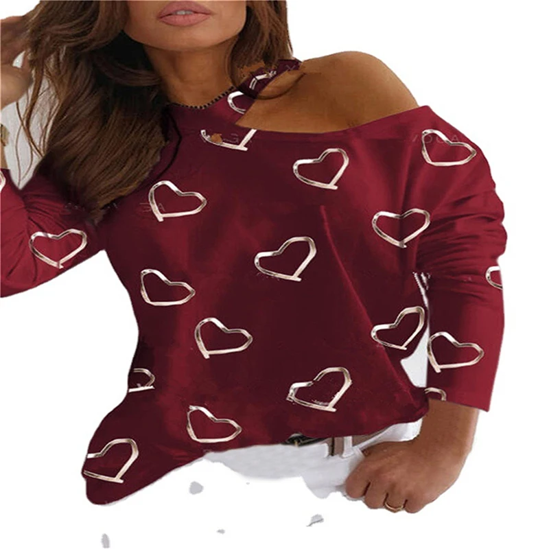 

Spring Autumn Women's T-shirt Letter Print Halter Strapless Shirts Sexy Ladies Top Fashion Casual Long Sleeve T-shirt For Female