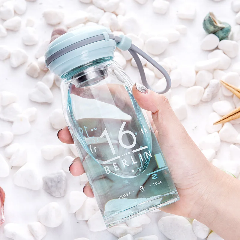 

New single-layer high borosilicate glass water cup Male and female students portable silicone rope with 304 filter