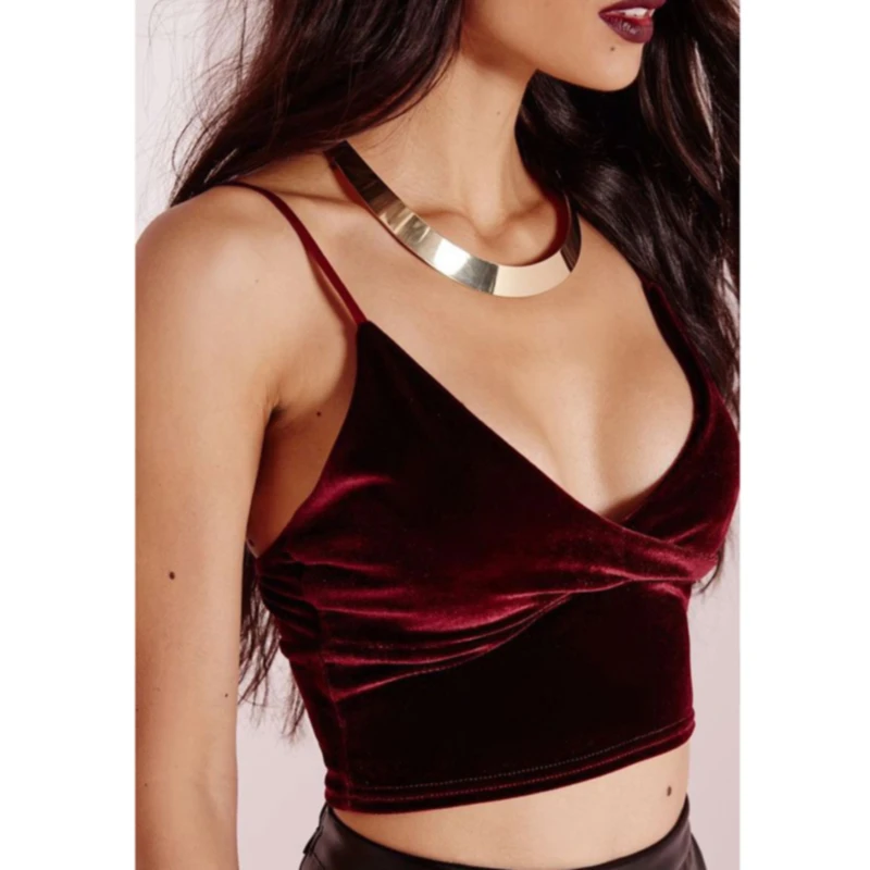 

Sexy Solid Crop Tops Women Wireless Bralette Velvet Top Female Spaghetti Strap T-shirt Cropped Camisole