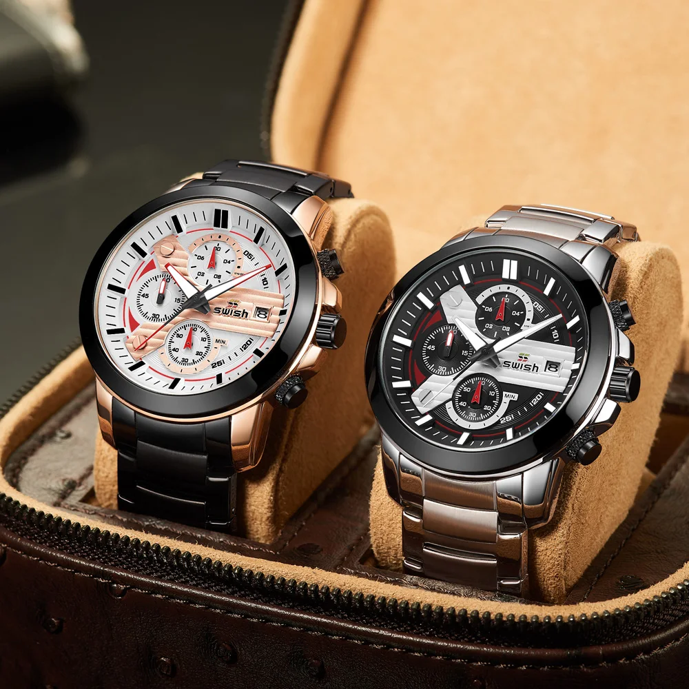 

SWISH Gold Sport Watches for Men 2020 Luxury Fashion Casual Chronograph Watch Waterproof Stainless Steel Wristwatch Reloj Hombre