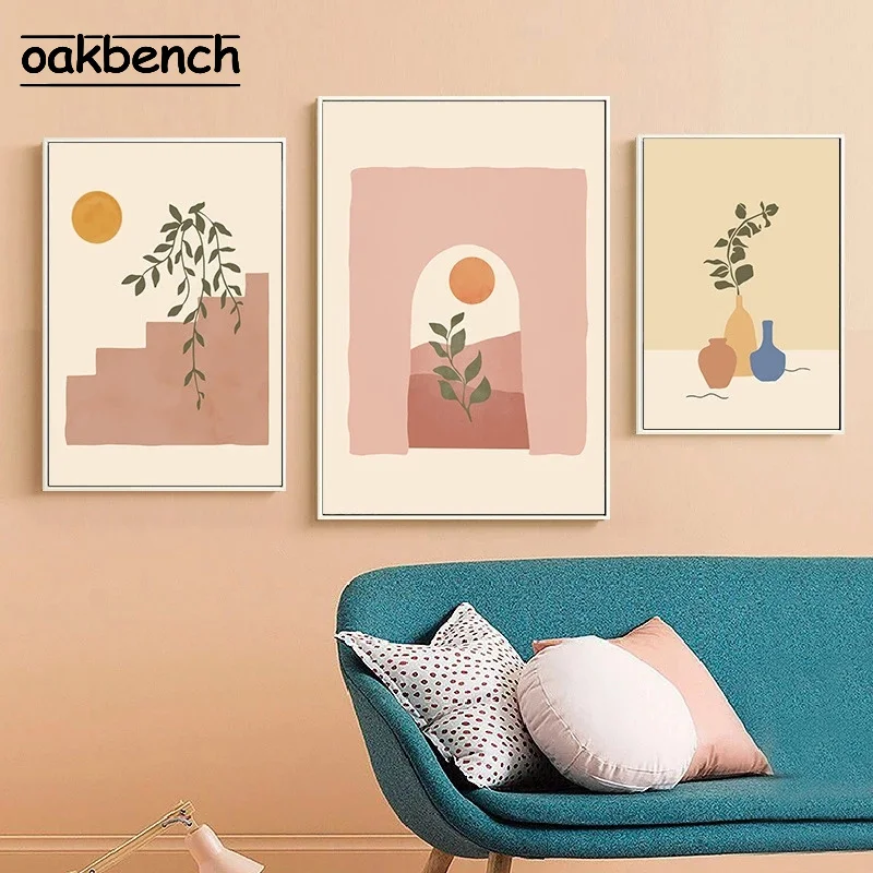 

Boho Poster Leaf Art Painting Line Face Canvas Print Modern Posters Nordic Prints Abstract Wall Pictures For Living Room Decor