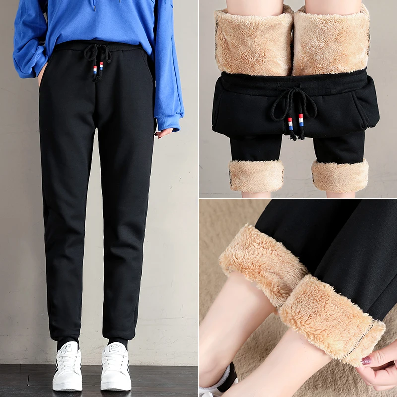 

Winter Women Thick Lambskin Cashmere Pants Warm Female Casual Cotton Pants Big Size Loose Harlan Long Trousers Plus Size S-5XL