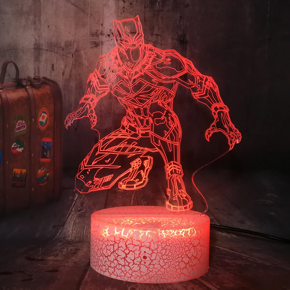 Новинка фанаты фильмов Marvel Черная пантера Мстители 3D светодиодный Ночной