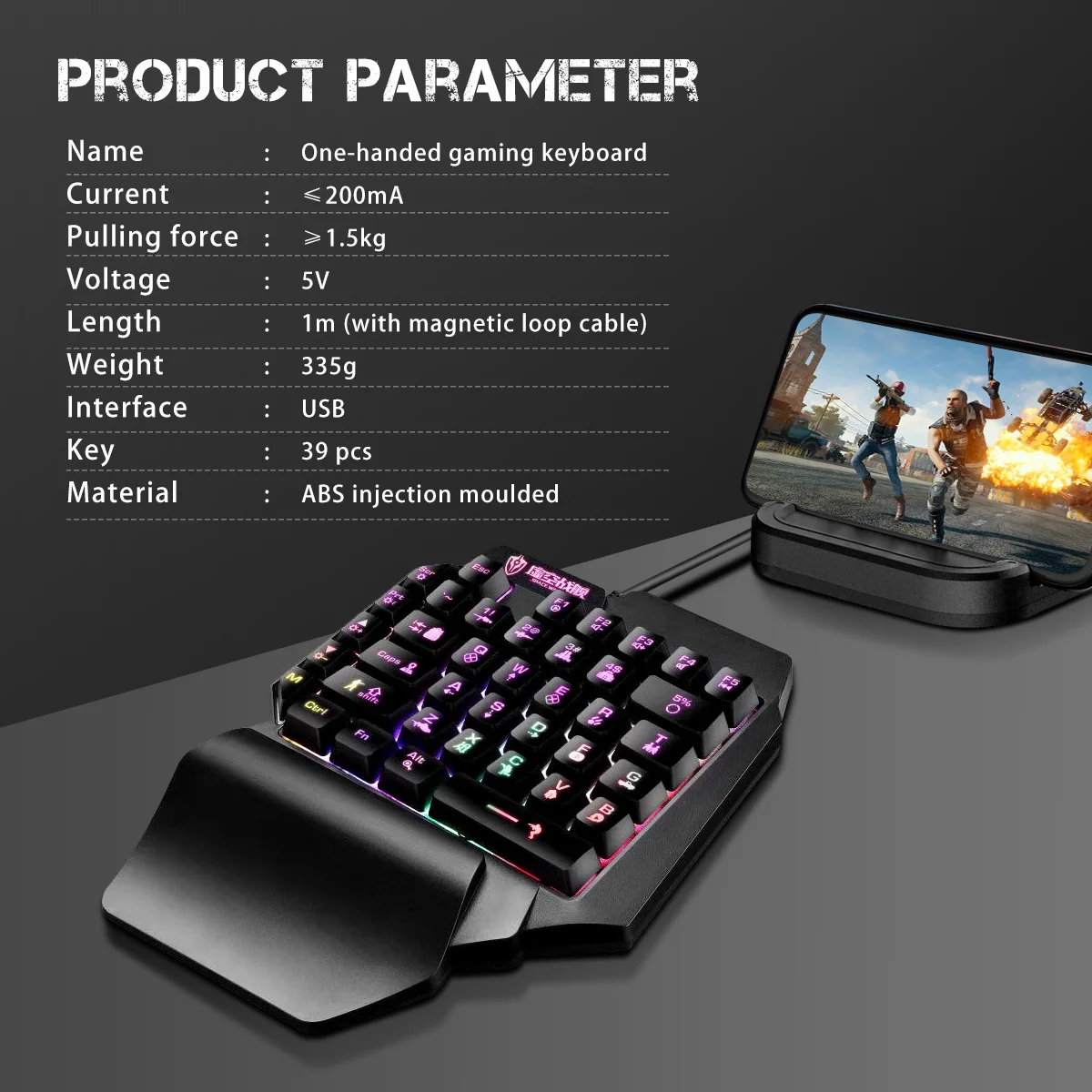 single handed gaming membrane mini keyboard 39 keys one hand rgb backlit ergonomic game keypad for pc laptop mobilephone gamer free global shipping