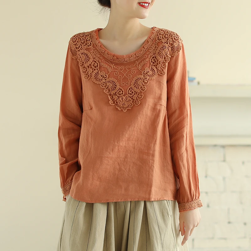 Готическая кружевная блузка из хлопка и льна с длинными рукавами винтажная