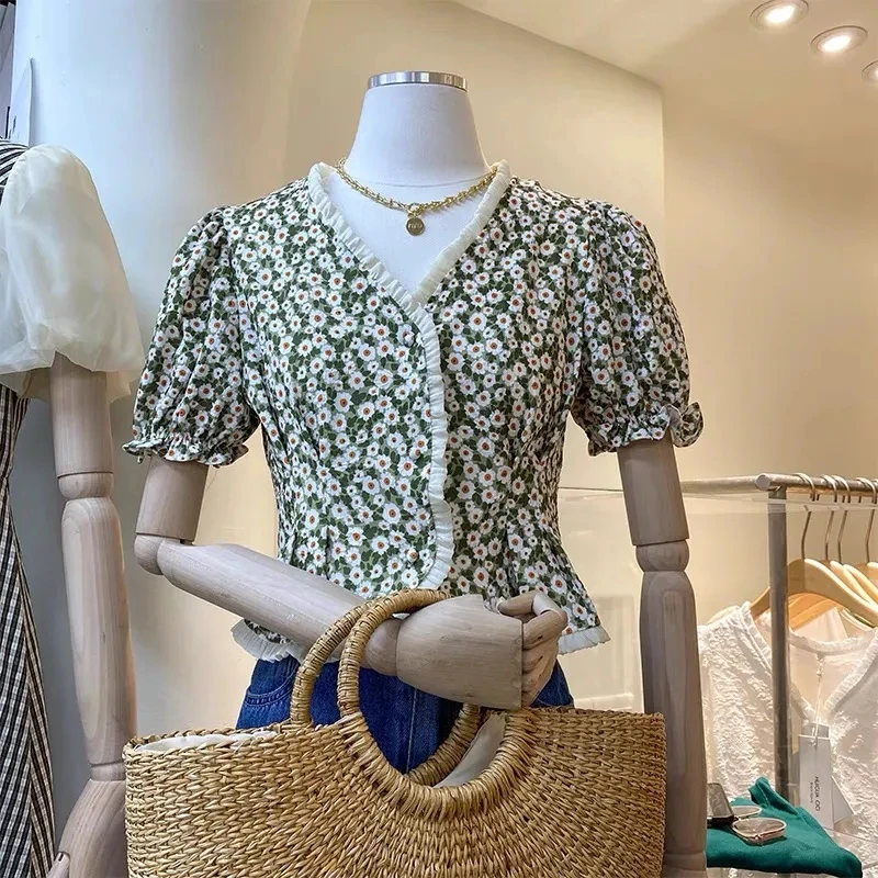 

Casual Summer 2021 Lace Top women FLOWER tshirt women Kawaii Clothes cute shirt Korean style shirt