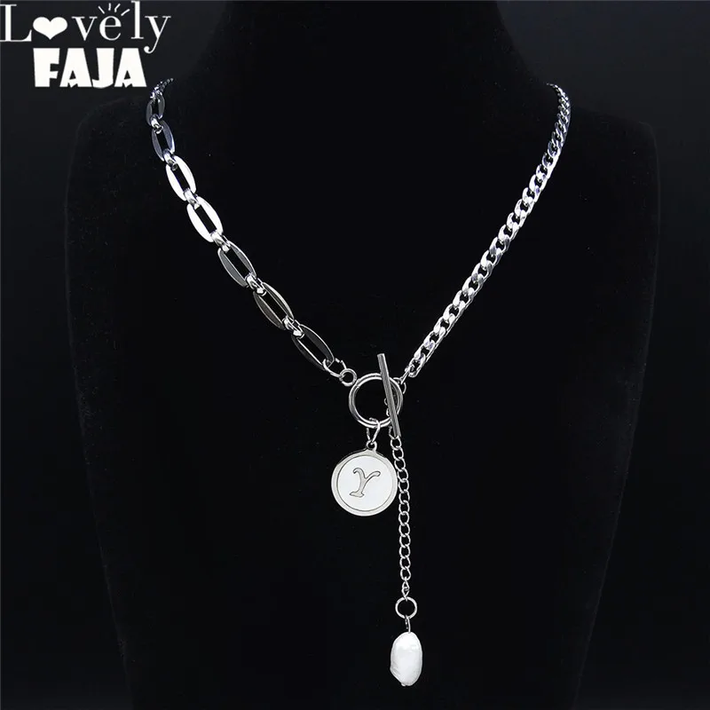 

Hip Hop Pearl Stainless Steel R Letter Necklace Chain Women/Men Silver Color Tassel Necklace Charms Jewery colgante NXS02