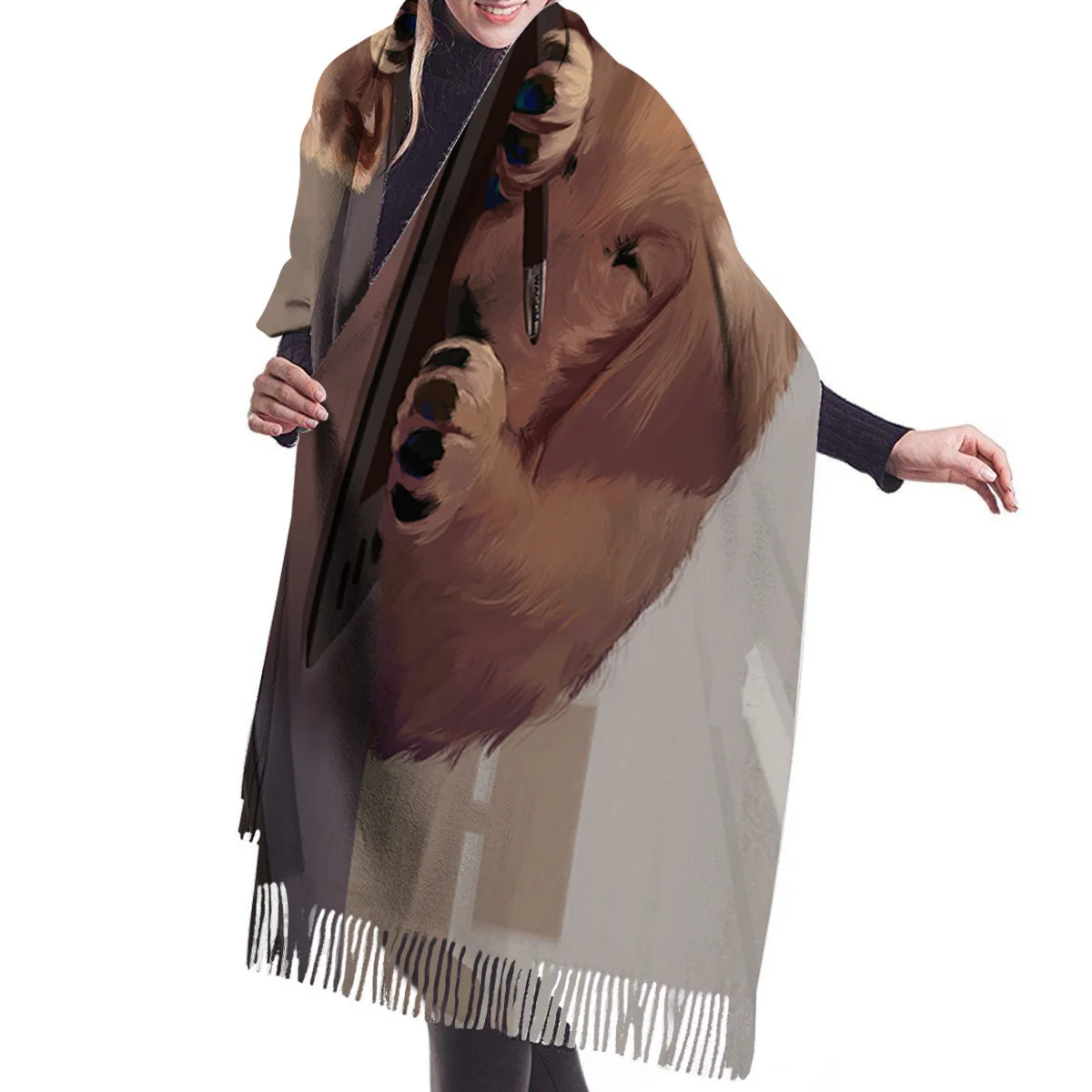 Женский кашемировый шарф тонкая леди Спящая собака иллюстрация шали и