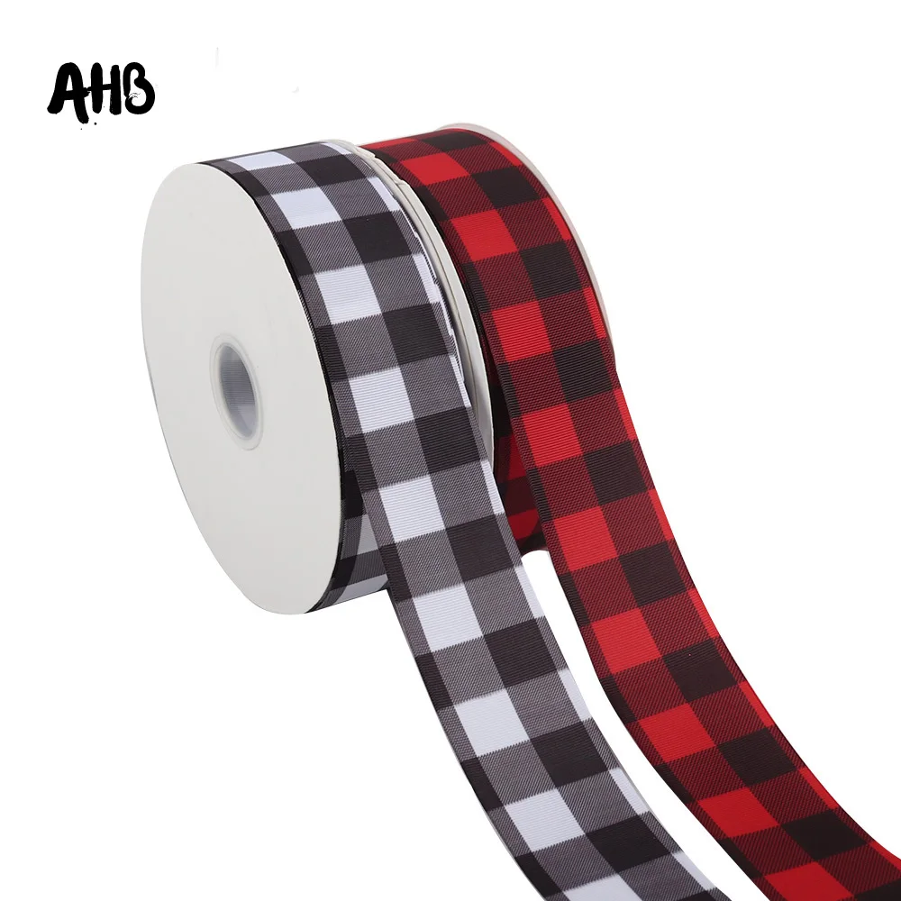 AHB 2 дюйма 2y Grosgrain лента для рукоделия черная белая красная решетка с принтом банты