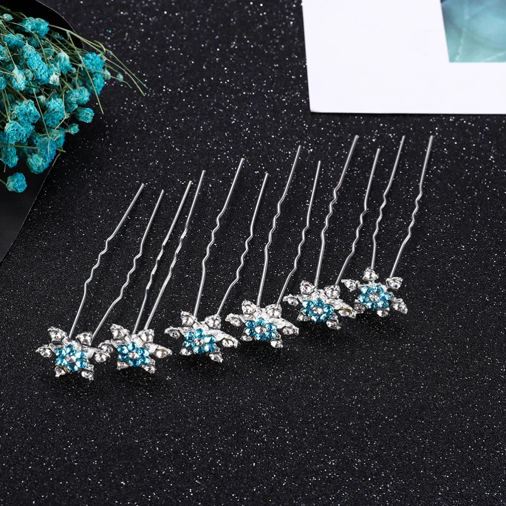

12pcs Snowflake Design Hairpin Fashionable Headdress Hair Accessories Stylish Headwear for Bride Female (Blue)