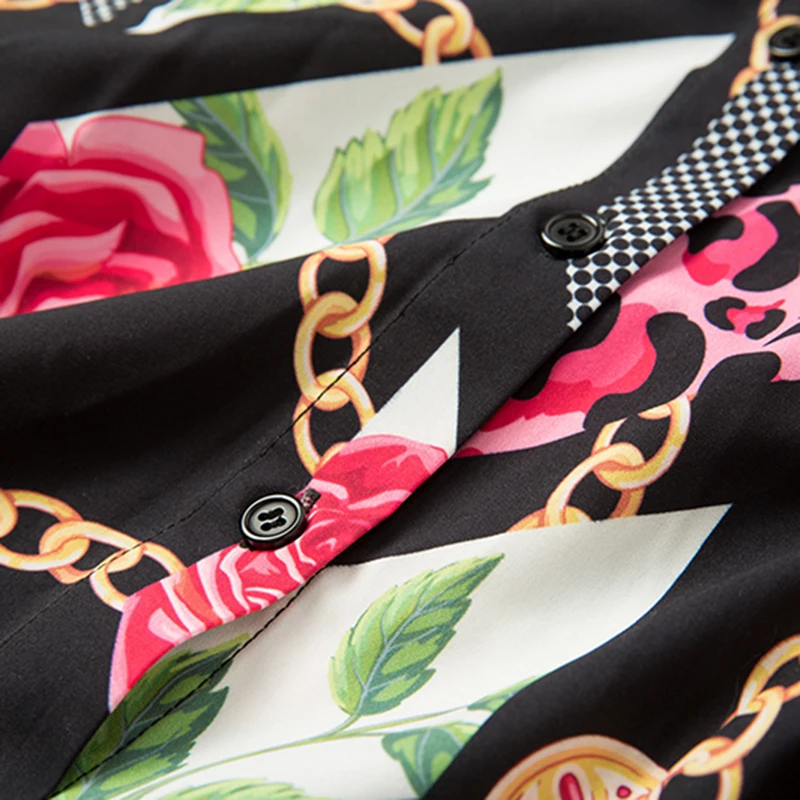 

VERDEJULIAY European Office Lady Vintage Dresses Women Turn-Down Collar Single Breasted Runway Multi Print A-Line Midi Dress