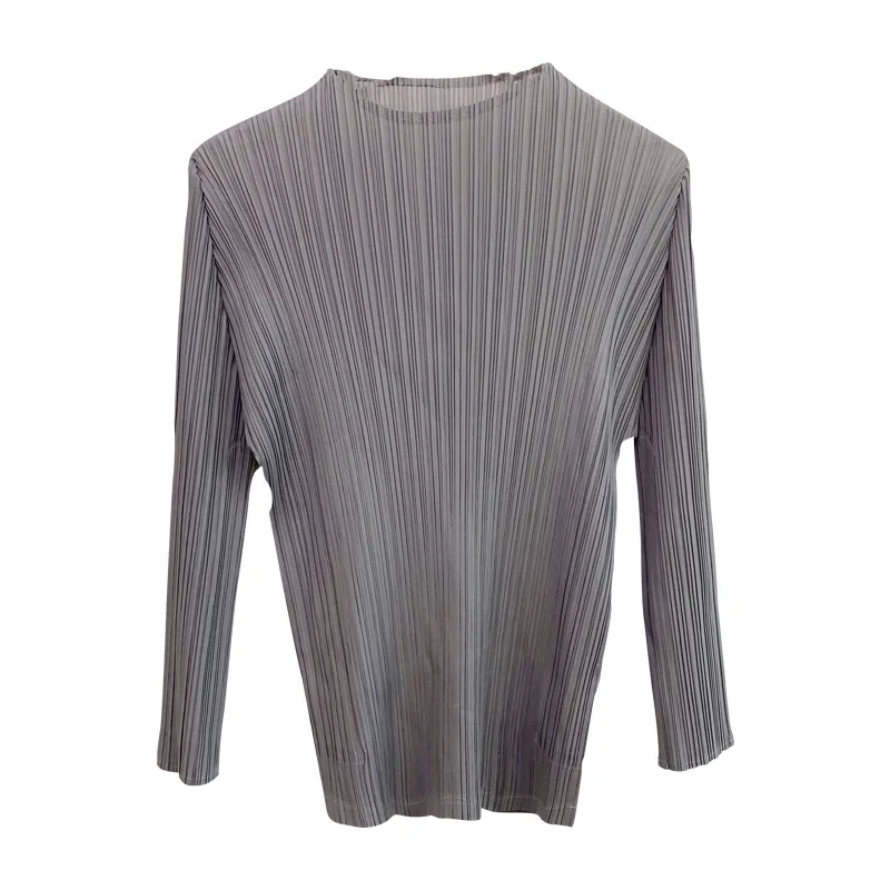 

TVVOVVIN Simple Solid Color Pleated Long Sleeve T-shirt For Women 2021 Summer New Casual Slim Commute Stretch Top 5L2U
