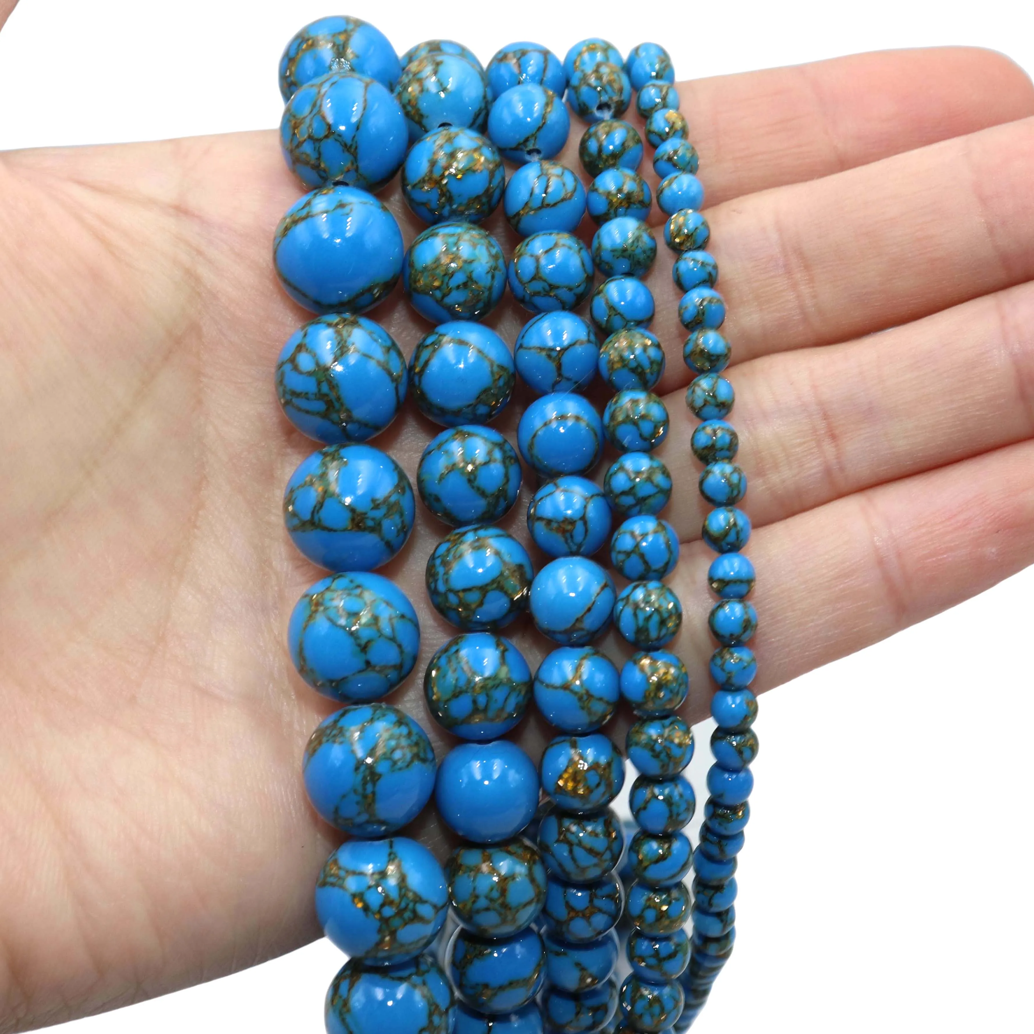 Оптовая продажа круглые бусины из натурального камня синего золота Howlite 4 6 8 10 12 мм