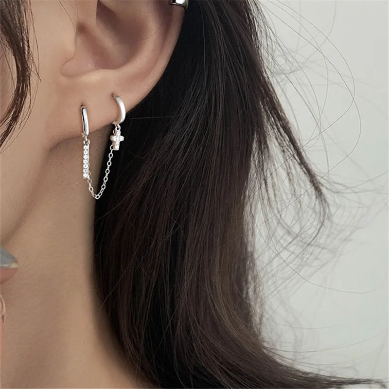 

1 Pcs 925 Sterling Silver Tassel Cross Simple Stud Earrings For Women Girls Wedding Party Jewelry Female Pendientes eh1265